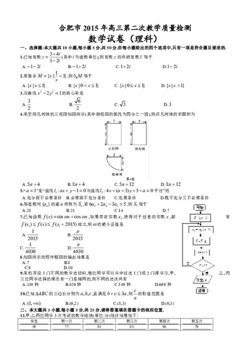 安徽省合肥市2015年高三第二次教学质量检测数学理科试卷评析与数理教学器材的应用思考